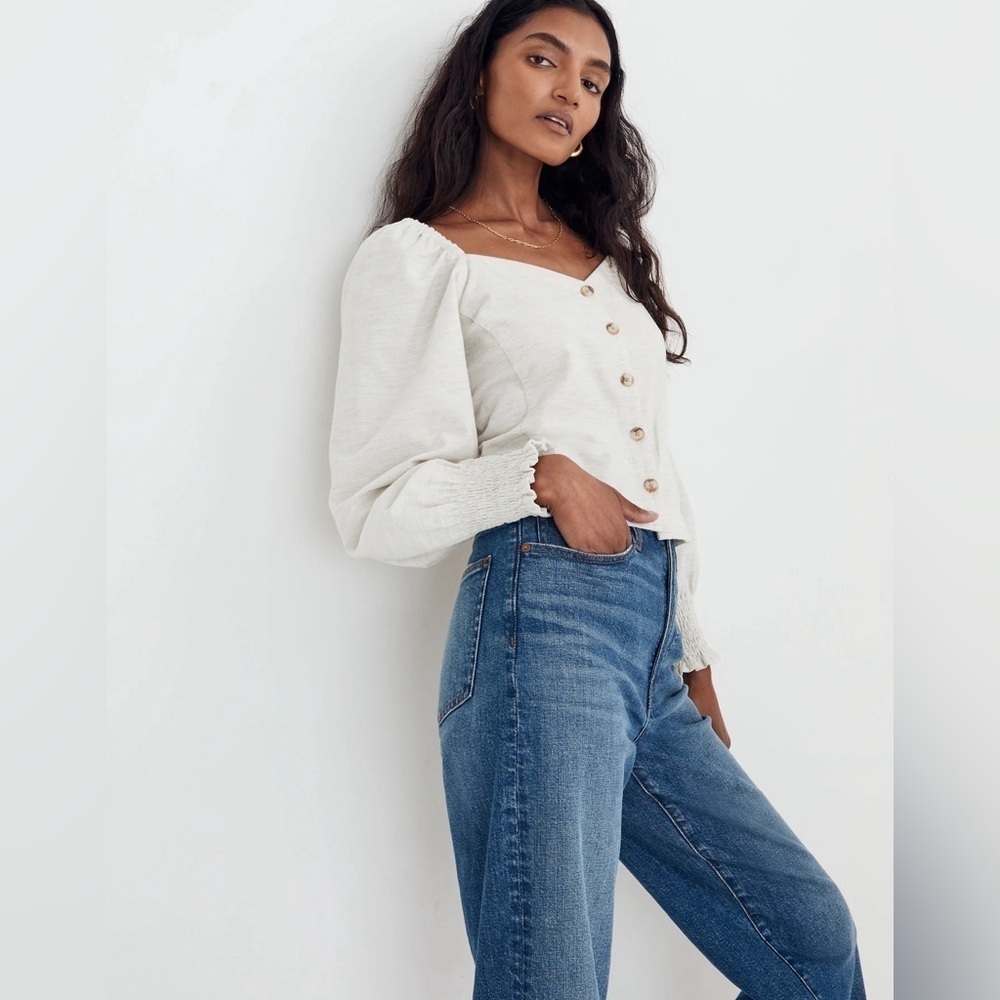 NWT Madewell Corduroy Sweetheart Smocked-Back Top, Size 14
